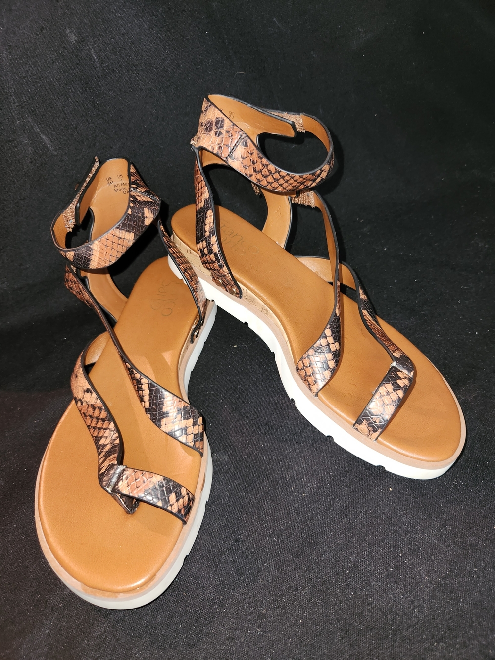 Franco Sarto Tan Snake-Print Ankle Strap Sandals #427